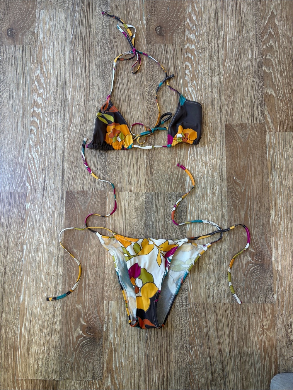 SYLA Floral Tie-String Bikini Set - Yellow & Multicolor women’s size III - Picture 7 of 7